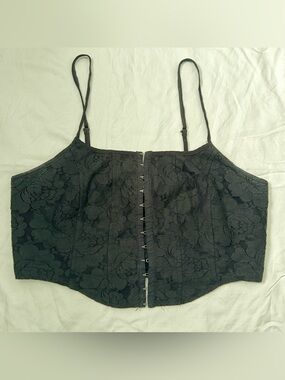Whimsigoth Emo Grunge Black Lace Corset Crop Top